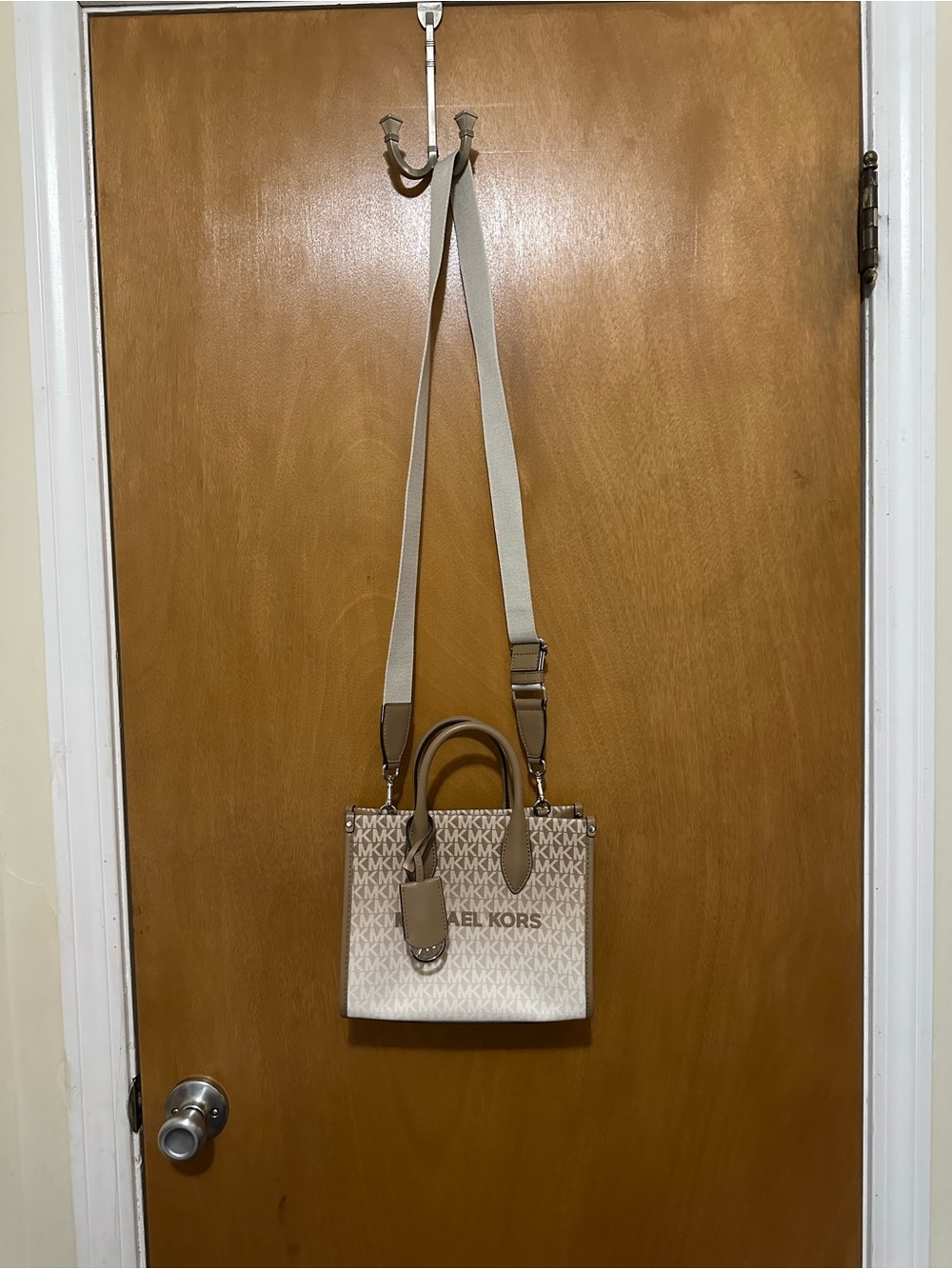 Michael Kors Beige and White Logo Crossbody Bag